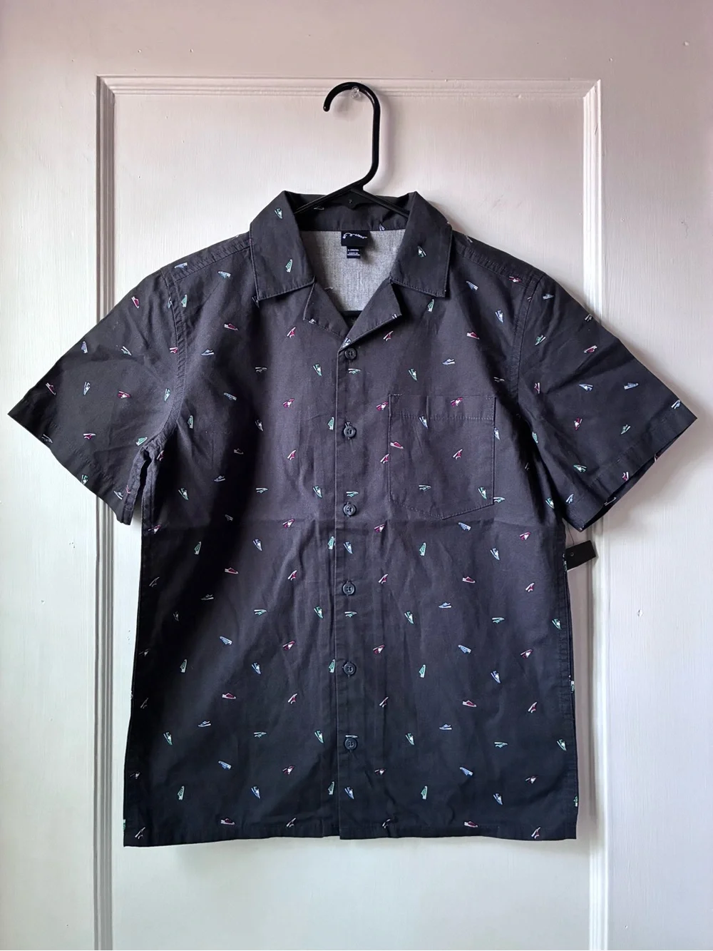 NEW art class Black Short-Sleeve Button-Down Shirt with miniature sneaker print